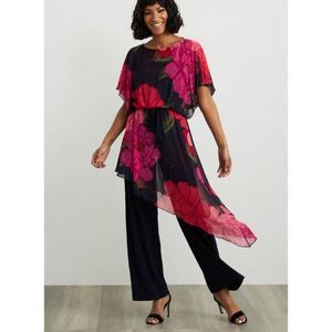 Joseph Ribkoff | Navy Jumpsuit with Sheer Floral Overlay Size 8